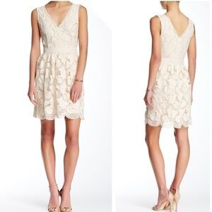 Soieblu Double V Neck Nude Crochet Dress Sz M